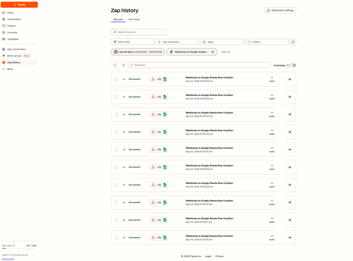 Zapier: four tasks per run — it bills neither the filter nor its own code step.
