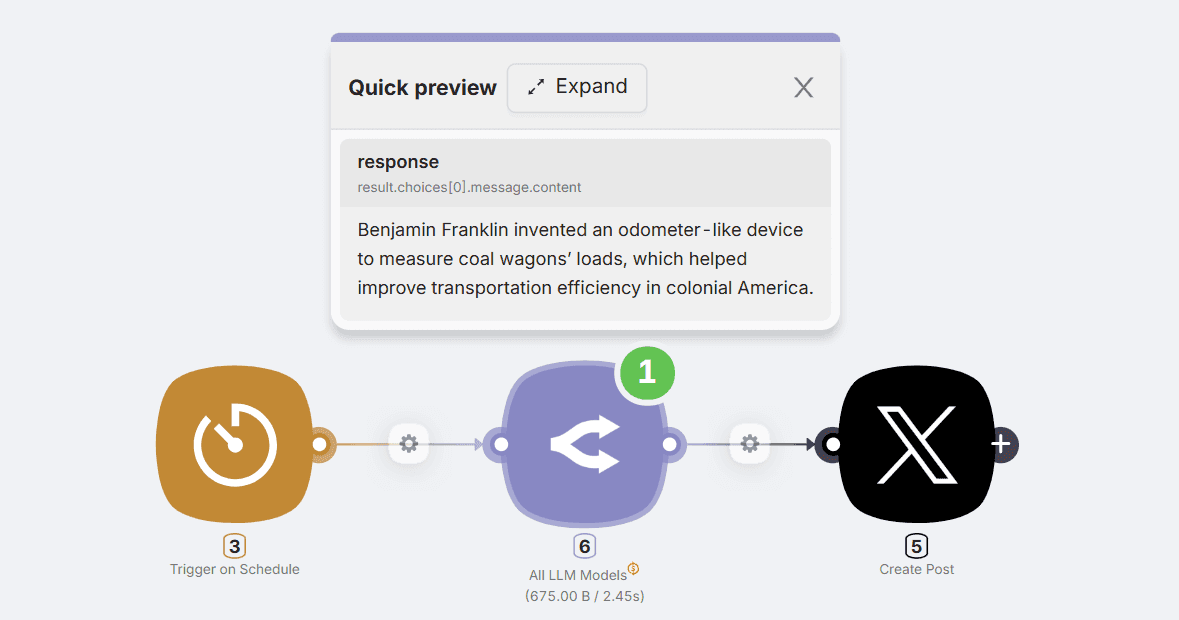 Latenode scenario for automating the posting of tweets created with ChatGPT