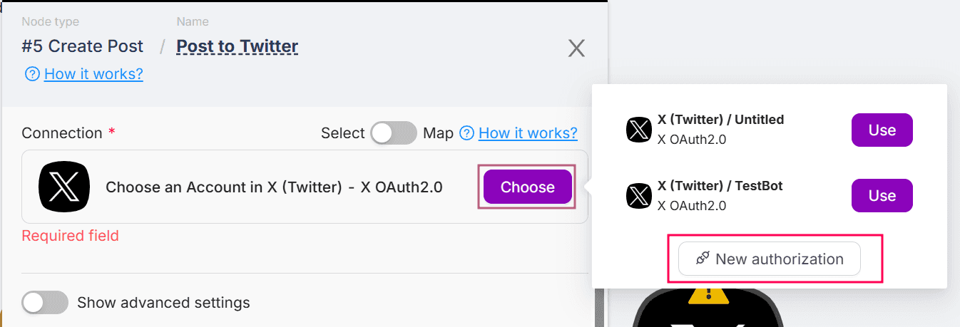 Configuring the X/Twitter account to the Twitter Automation scenario