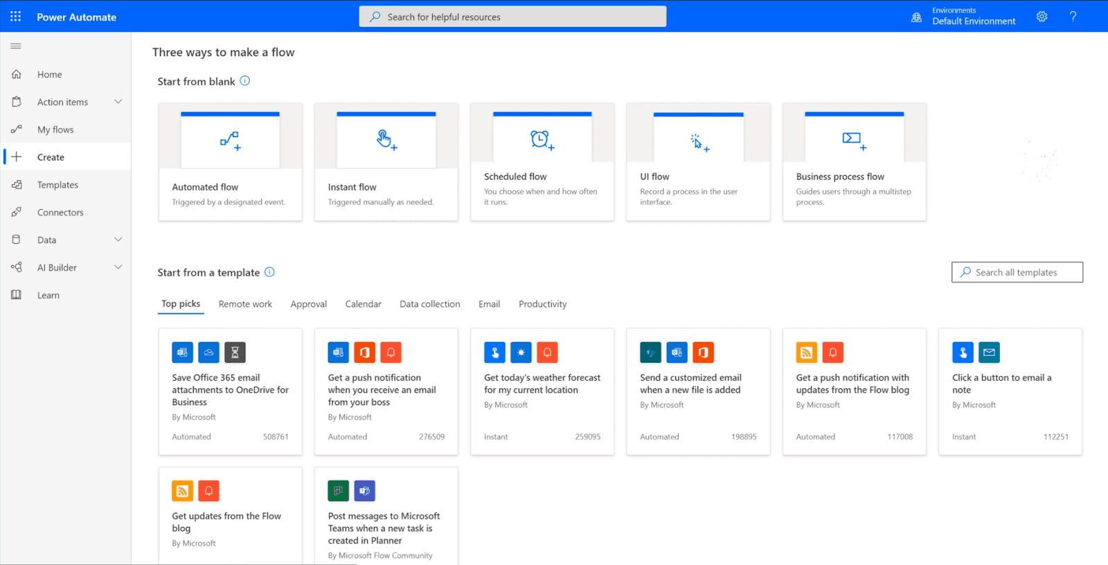 Main page of Microsoft power automate, zapier competitor