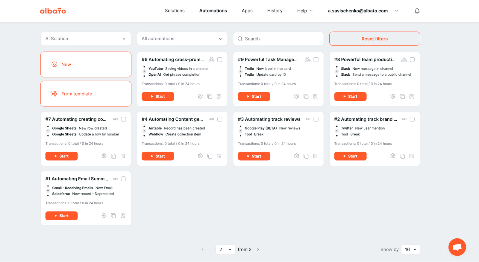 Albato homepage, alternative to Zapier