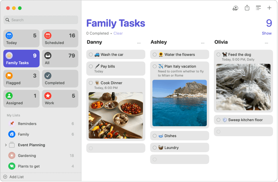 Página inicial do aplicativo de lista de tarefas de lembretes