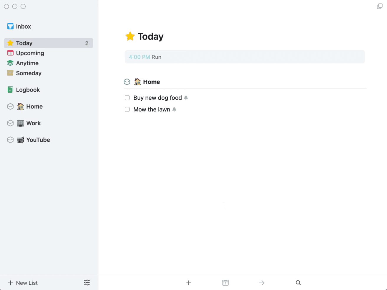 Página inicial do aplicativo Things 3 do-list