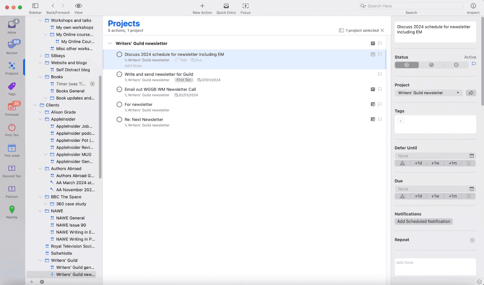 Página inicial do aplicativo de lista de tarefas OmniFocus 4