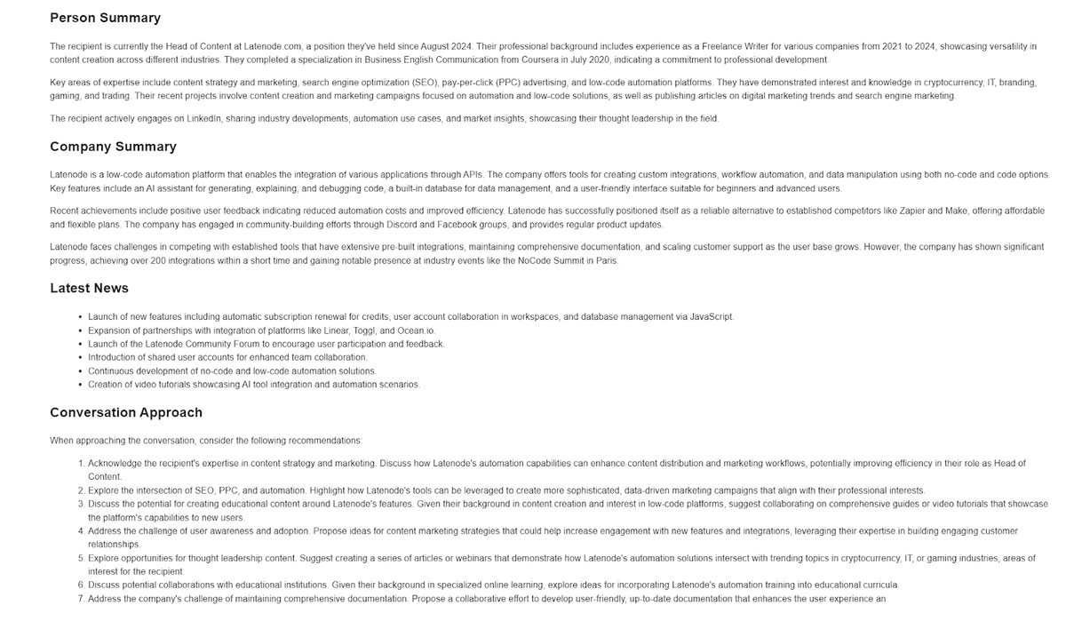 AI-generated meeting brief: detailed insights for your important meeting.