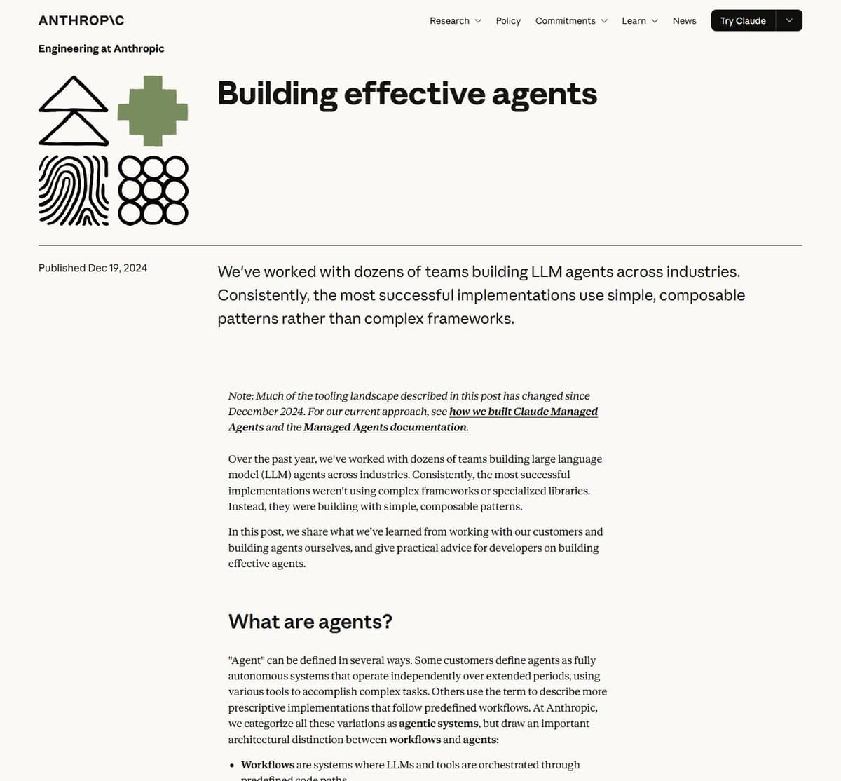 Anthropic engineering article on building effective agents, October 2026
