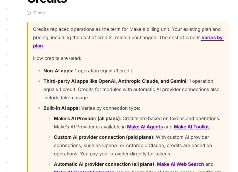 Make help center on credits: one operation equals one credit for non-AI apps, AI features use tokens