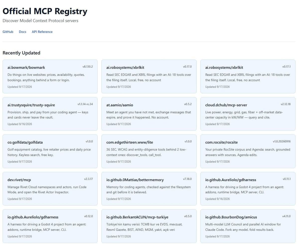The official MCP Registry in September 2026