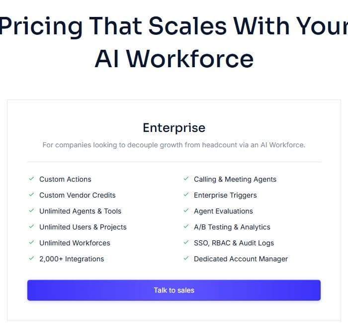 Relevance AI pricing page in September 2026: a single Enterprise plan sold through sales with no published price