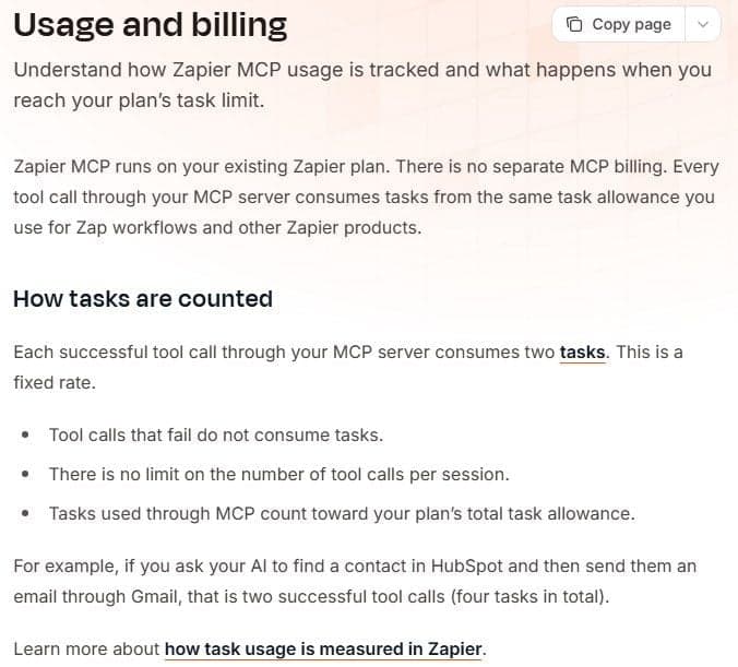 Zapier MCP usage and billing documentation in September 2026: how tasks are counted for tool calls