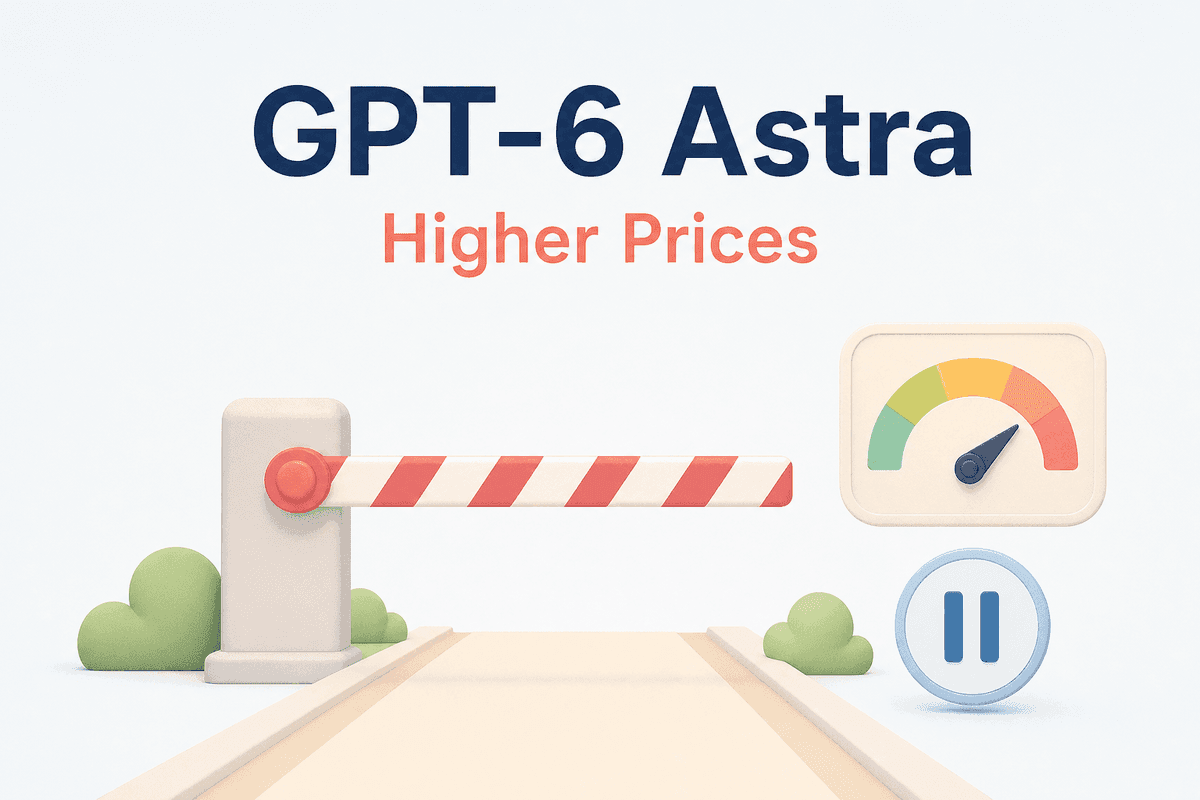 Editorial illustration for GPT-6 Astra: a gated high-cost agent route with pricing cliff and safety stop cues