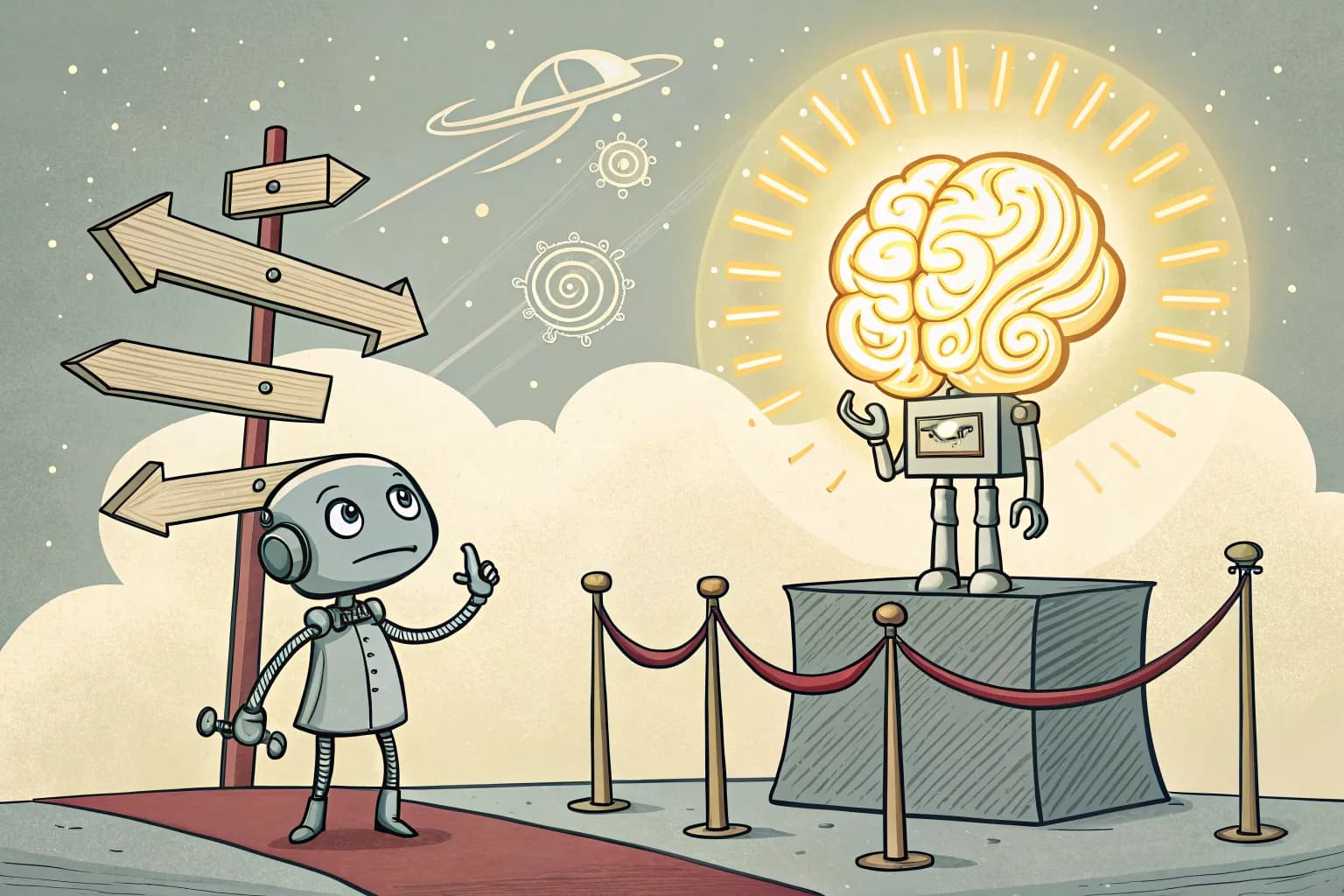 A mão estilizada com linhas onduladas simboliza o processo criativo que flui do pensamento à realidade.